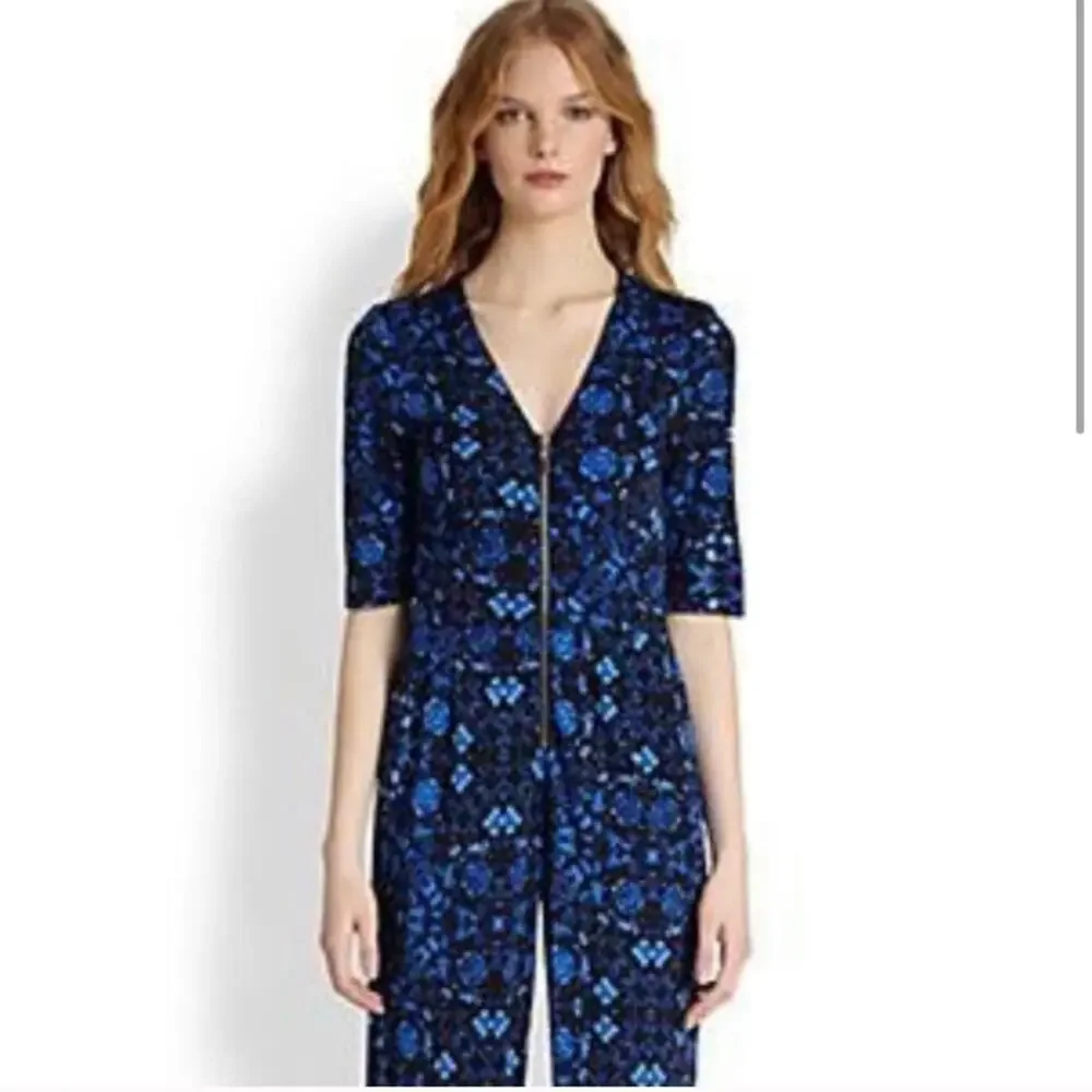 Nanette Lepore Wide Legged Floral Jumpsuit Soft Flexible 1/2 zip sz 2 - Picture 2 of 8